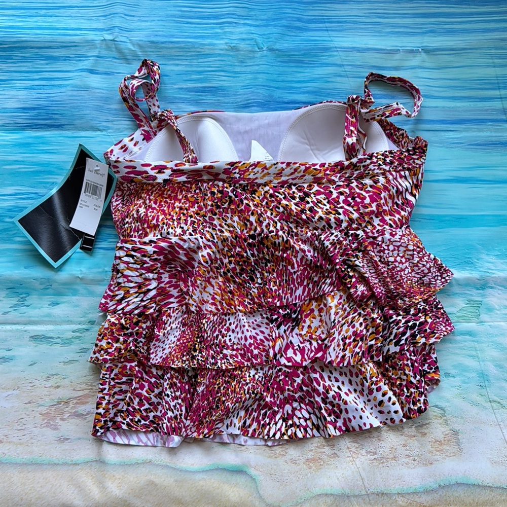 Women's Pink Patterned Tankini Top - Picture 2 of 7